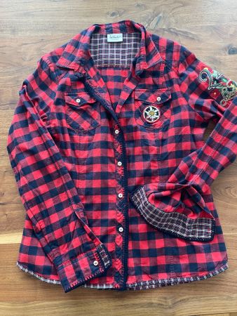Trendige Luis Trenker Bluse Gr. M Rot Kariert mit Stickerei