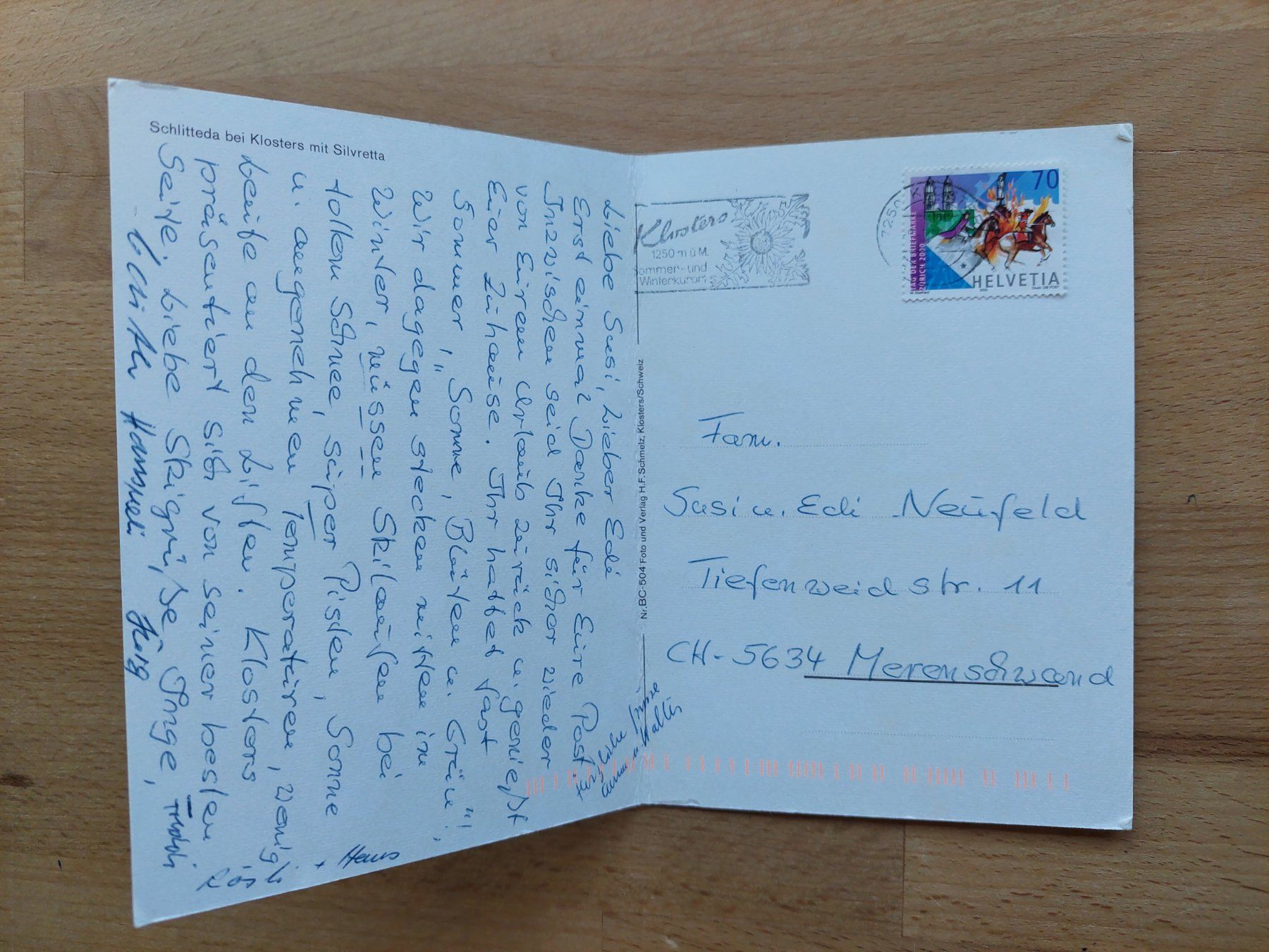 Ansichtskarten: Doppel-AK Klosters Pferdeschlitten – Gebraucht aus Obfelden von Foto_Bild_Kunst_Buch 1