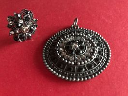 Fingerring Anhänger ohne Kette Gothic-Style Modeschmuck 2tlg