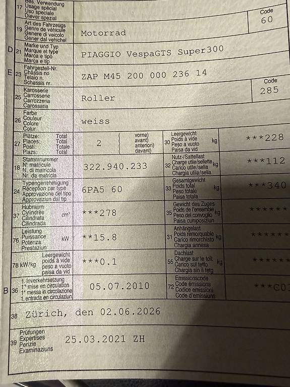 Vespa Scooters: Vespa 300 Super GTS – Gebraucht aus Zürich von Chevy7 4