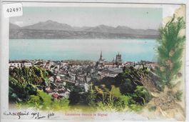 Lausanne depuis le Signal - Mit echtem Edelweiss - Litho