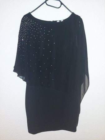 Elegantes, kurzes, schwarzes Kleid mit Strass, Grösse M