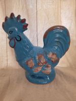 Tirelire coq bleu céramique vintage 