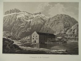 L'HOSPICE Á LA GRIMSEL AQUATINTA UM 1830