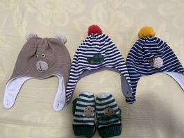 3 Kinder Wintermütze und Handschuhe 3-5J