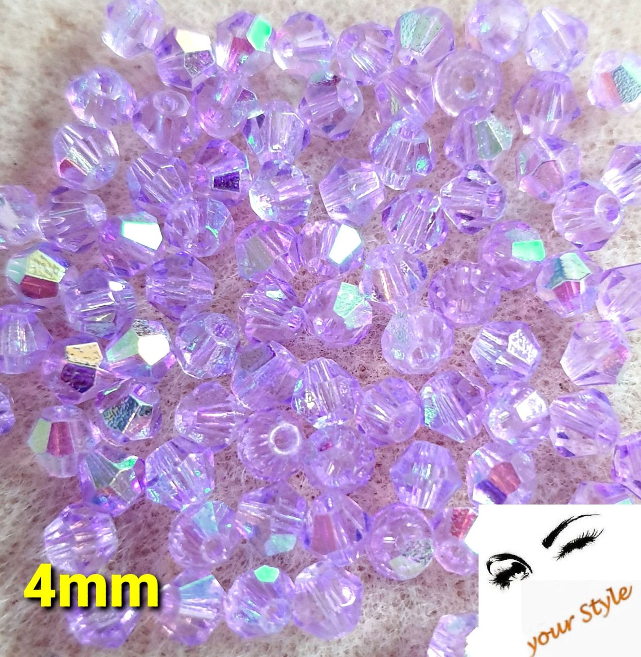 Perle (finte): 50 Stk. Glas- Perlen 4mm flieder AB – Nuovo e nell'imballaggio originale da Oberglatt ZH venduto da -your-Style- 1