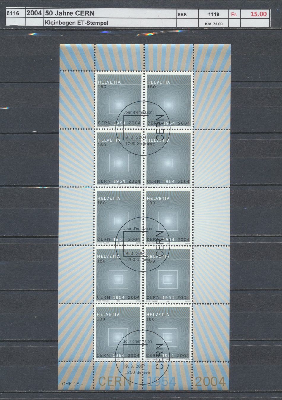 Tous les timbres: 2004 "50 Jahre CERN", Kleinbogen, ET - Stempel – D'occasion à Winterthur par Zupogeru