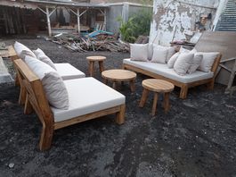 Gartengarnitur 1 Sofa 2 Sessel 2 Tische Teakholz Loungemöbel