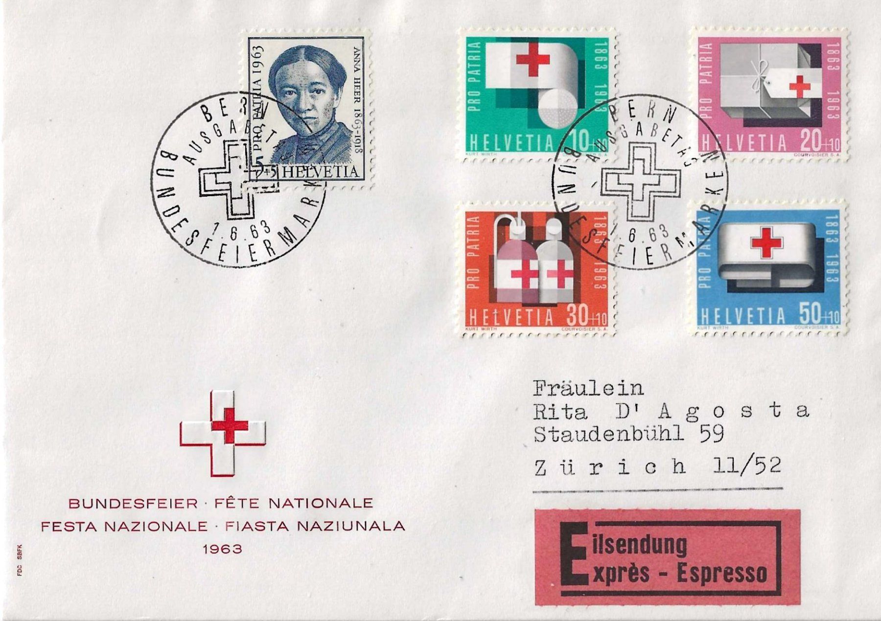 Alle Briefmarken: FDC Pro Patria 1963 Express – Gebraucht aus Zürich von Philacat11