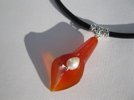 Lederkette mit Blutachat + Zuchtperle *OVP*