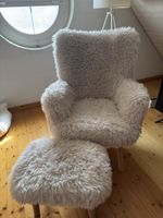 Sessel mit Hocker flauschig creme guter Zustand
