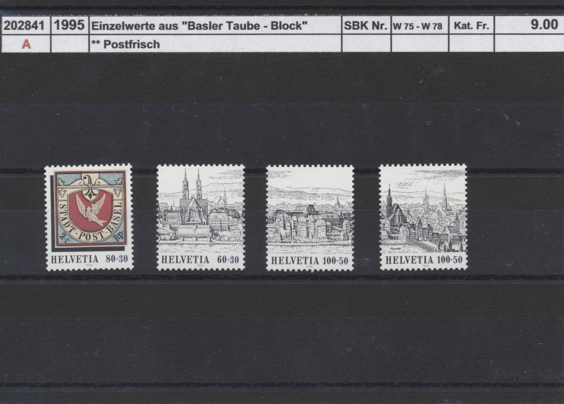 Tutti i francobolli: 1995 Einzelwerte aus "Basler Taube - Block", ** postfrisch – Nuovo (secondo la descrizione) da Winterthur venduto da Zupogeru