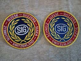 2 SIG Aufnäher Schweiz Logo rund gestickt neuwertig
