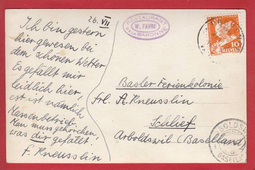 Cartoline postali: LA BARONNE CREUX-DU-VAN – Usato da Grüningen venduto da Kartenlaube 1