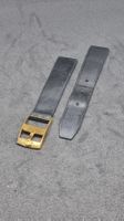 Bracelet montre cuir noir Omega boucle plaqué or 15mm
