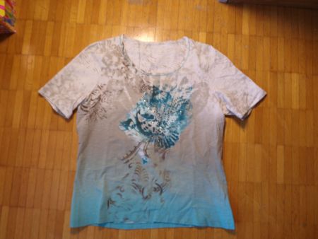 Damen T-Shirt beige blau Blume  Gr. Ca M  BONITA