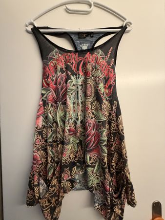 Vintage Christian Audigier Racerback Top schwarz Gr XS