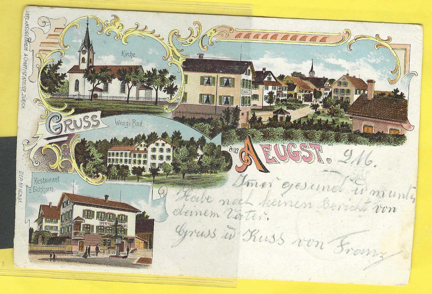 Cartoline postali: 17.8.1904Guggenheim-Litho Gruss a.AEUGST/4-Bild;Bad,Eichhorn – Usato da Zürich venduto da Hagliweg
