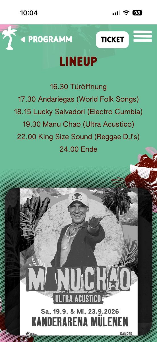 Billets: 4 Tickets Manu Chao Konzert – Neuf (Voir description) à Würenlos par Diegidoo 1