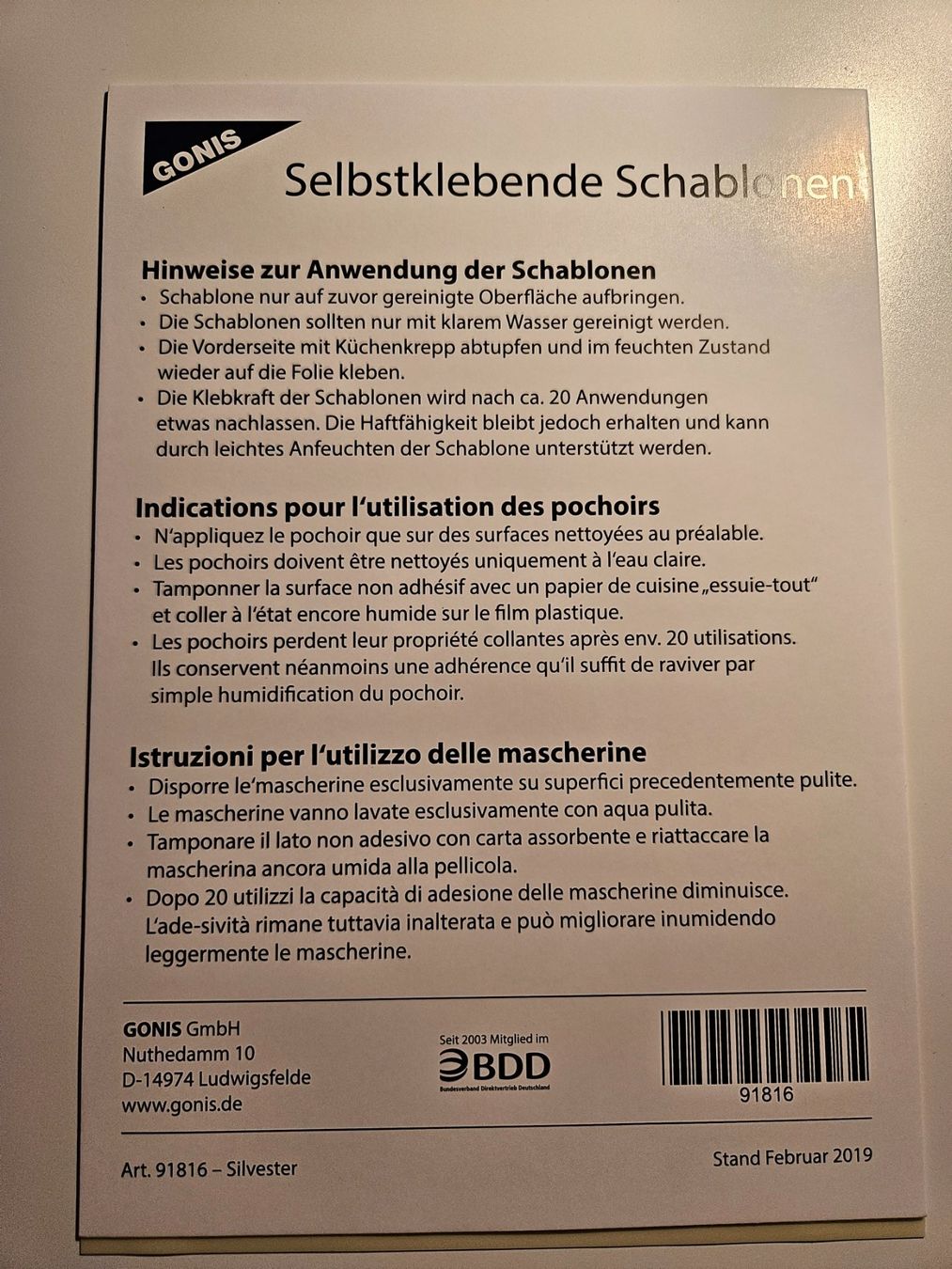 Sciablone: GONIS selbstklebende Schablone – Nuovo (secondo la descrizione) da Dierikon venduto da pizziletta 1