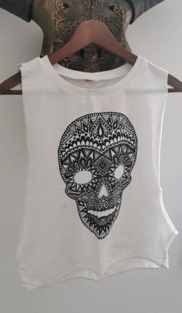 Tanktop Mexican Skull Top weiss Totenkopfmotiv - S