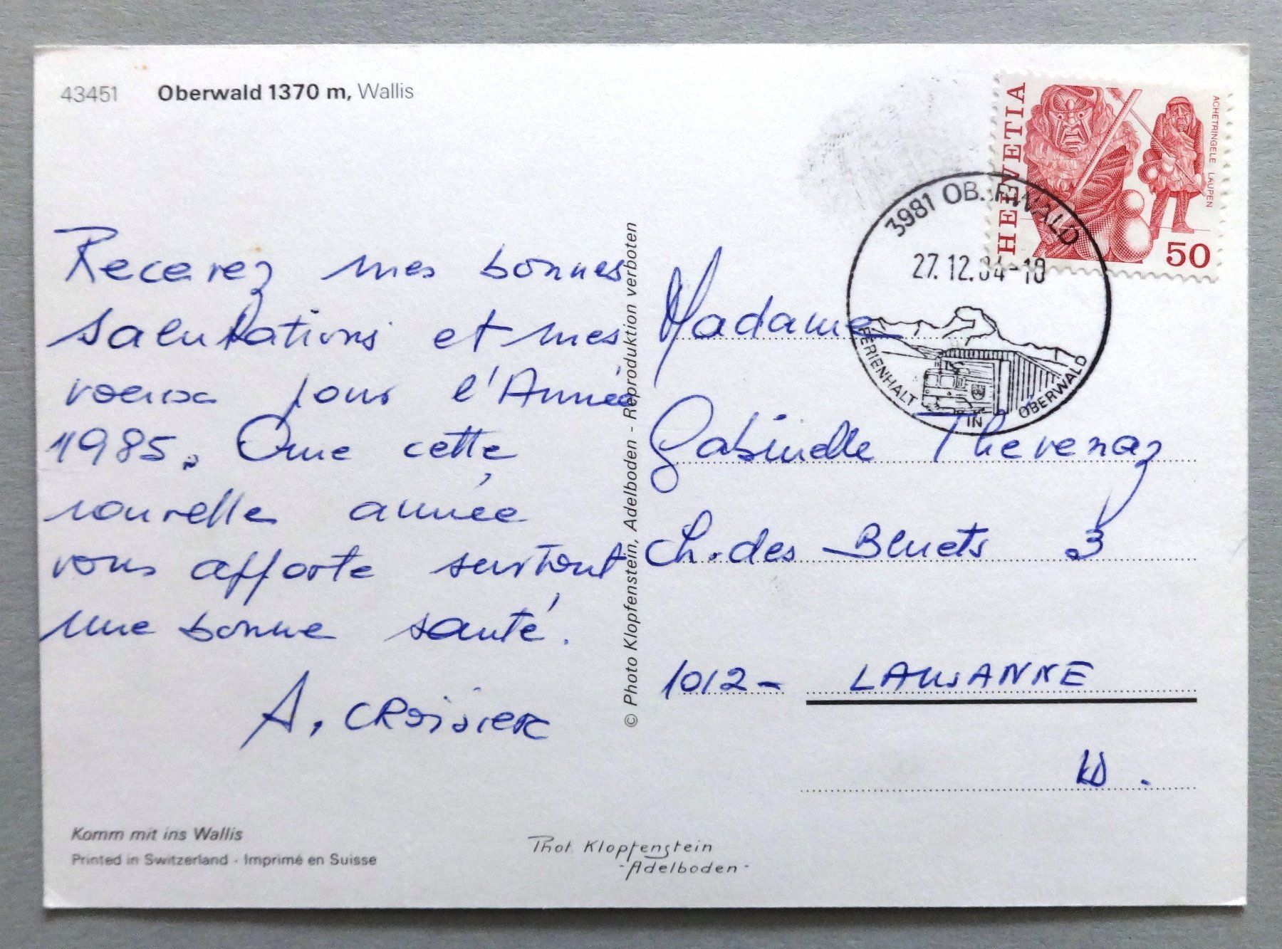 Cartes postales: Oberwald 1370 m, Wallis – D'occasion à Fétigny par Billy2miny 1