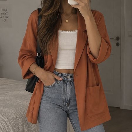 Damen Blazer hellbraun/orange locker geschnitten gebraucht