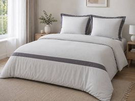 Parure de lit gris clair, ruban gris foncé, 210x190cm