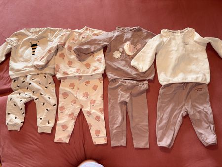 Frühlings-Sets für Babys: 4x Strampler & Hosen, 6/9Monate