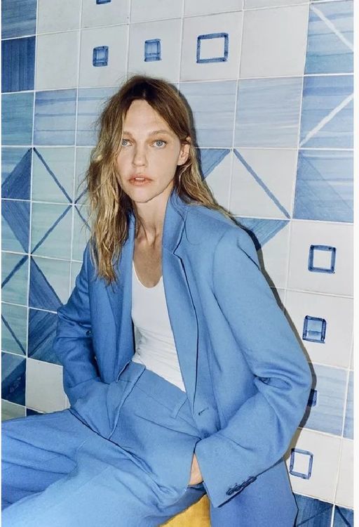 ZARA Leinen Blazer Anzugjacke blau NEU (Neu und