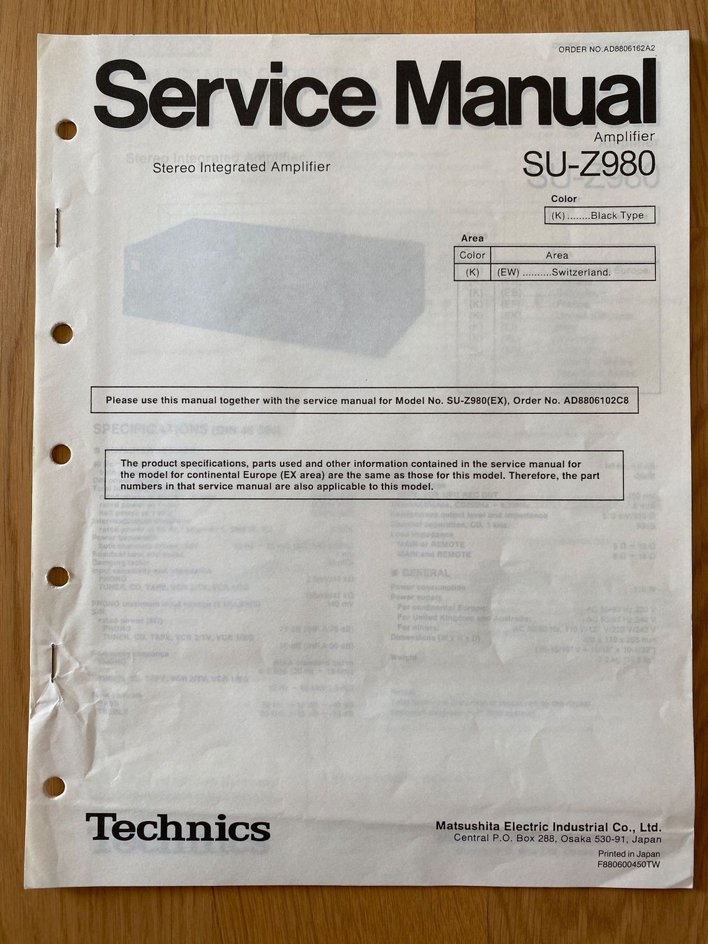 Technics Verstärker: Service Manual TECHNICS Amplifier SU-Z980 – Gebraucht aus Erlenbach ZH von Leaford