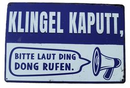 KLINGEL KAPUTT  -  Blechschild   (neu, OVP)