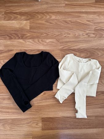 2x Shein Sport Crop Top Langarm Gr.M beige/schwarz