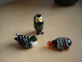 3 GlasTierchen Setzkasten (ca 6x3cm) Eule, Schildkröte, Ente