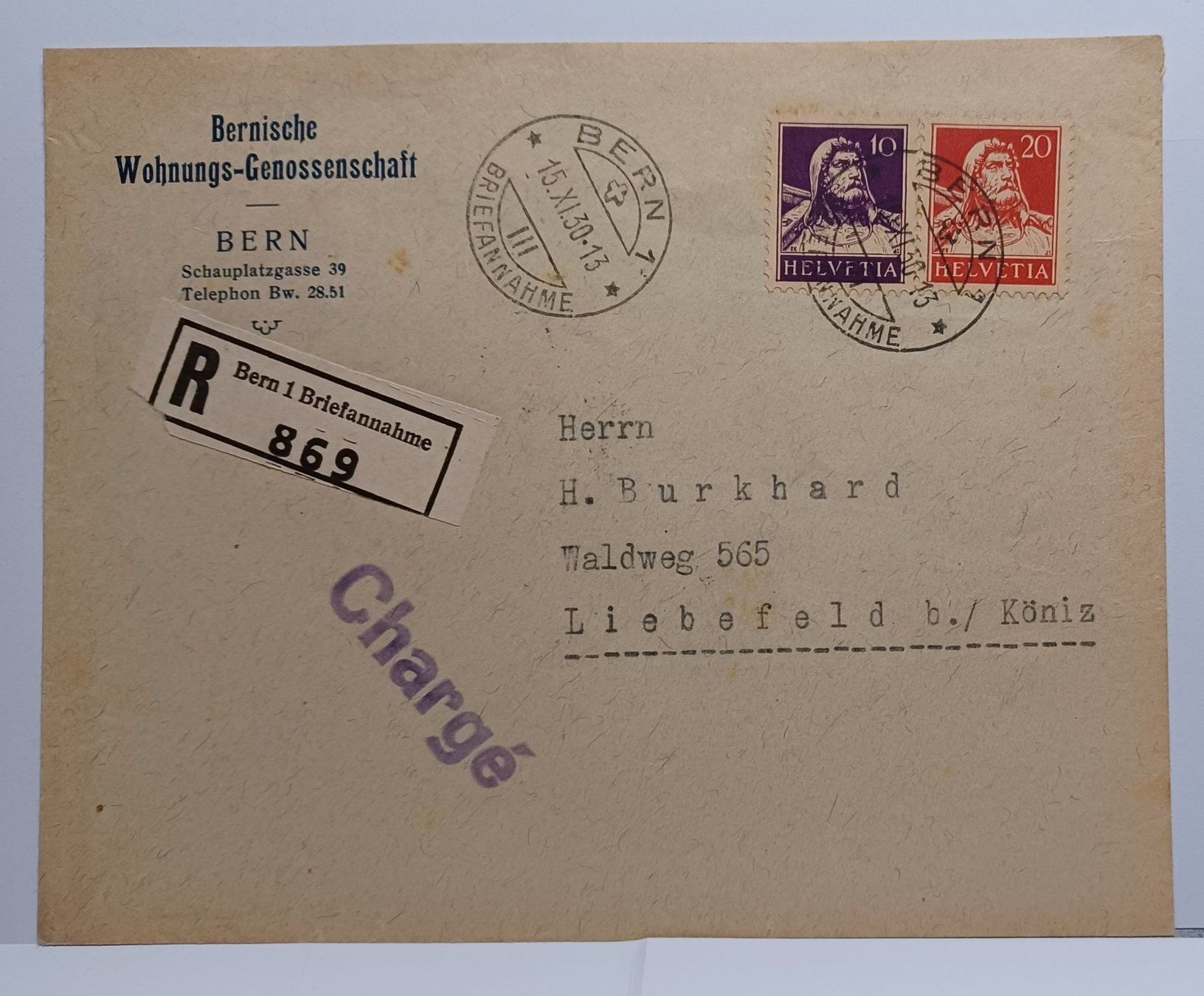Alle Briefmarken: Ganzsache Chargé 193, BE – Gebraucht aus Aarau Rohr von mgvw