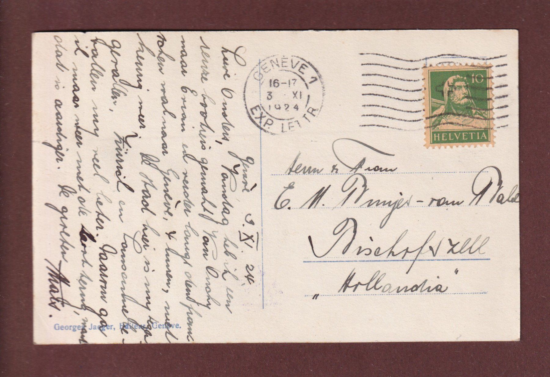 Cartoline postali: GENEVE - Quai Wilson - 1924 – Usato da Pully venduto da nicecards 1