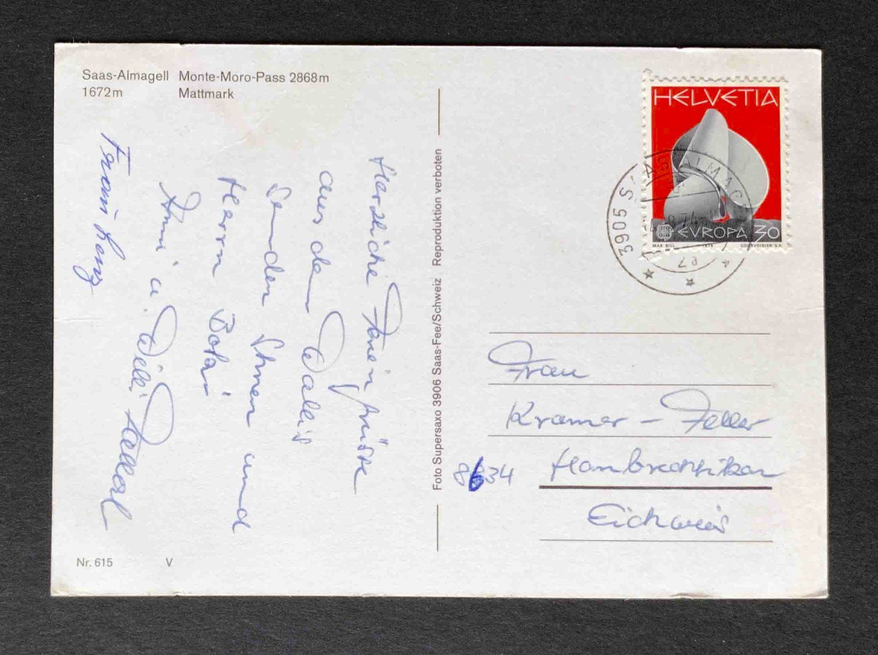 Cartoline postali: AK Saas Almagell Monte Moro Pass Mattmark – Usato da Goldau venduto da artelier1 1