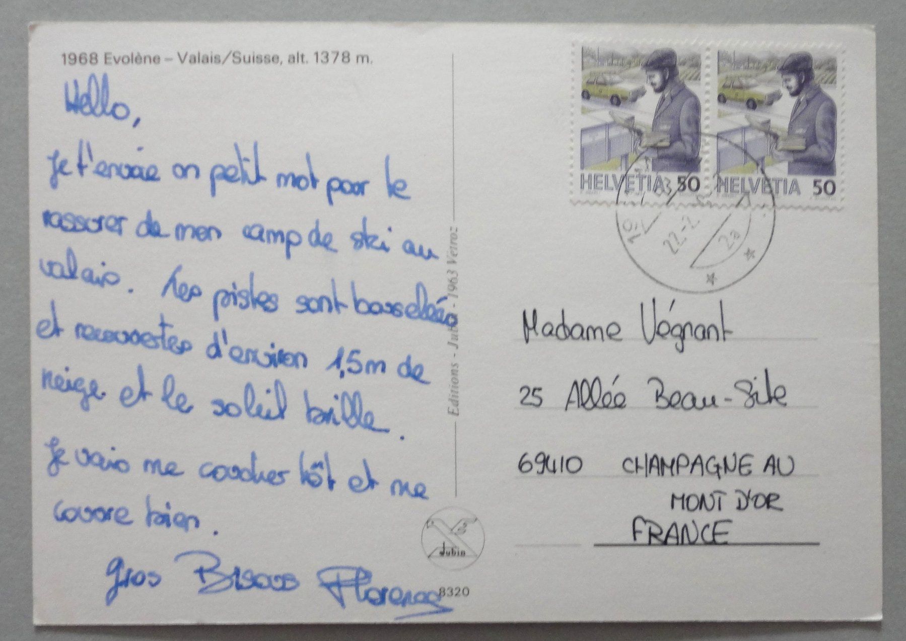 Cartoline postali: Evolène - Valais, alt. 1378 m – Usato da Fétigny venduto da Billy2miny 1