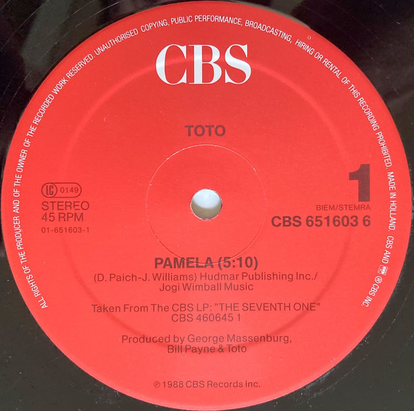 Dischi in vinile: TOTO - PAMELA – Usato da Bottens venduto da hotter-than-hell 2