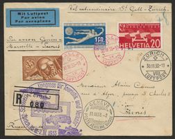 Flugpost Schweiz 1933 Zürich Marseille Tunis Luftpost