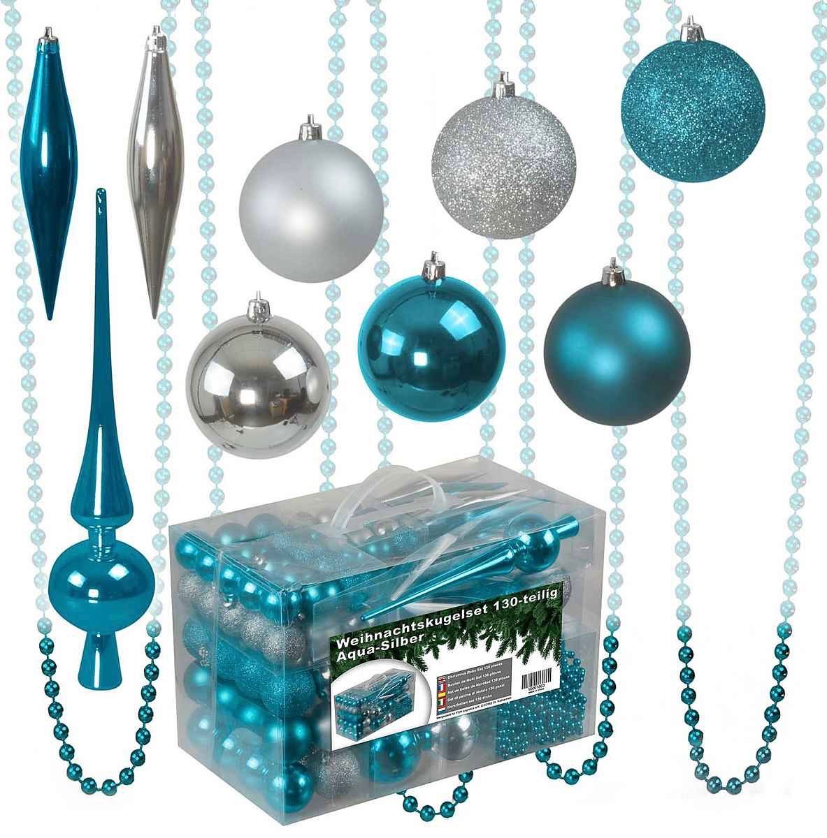 Tutte le decorazioni: Riesen Weihnachtskugelset 130 tlg Aqua/Silber – Nuovo e nell'imballaggio originale da Basel venduto da Seifehuesli 1