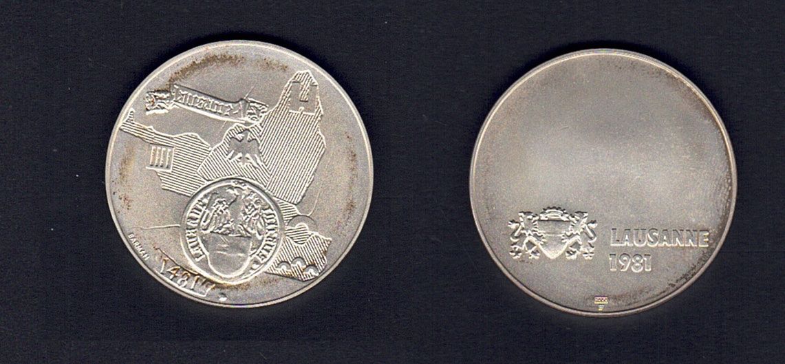 Pièce en argent 999,9 de 14gr. 500 ans Unification Lausanne (D'occasion