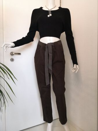 🤩POIS BUNDFALTEN-HOSE MIT GüRTEL A POIS BRAUN NEU