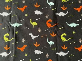 *Sale* Baumwolljersey Bunte Dinowelt Schwarz