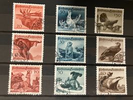 Liechtenstein 1946/50, 3 Serien Jagd, gestempelt, KP 155.--