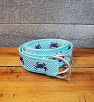 LL Bean Ribbon Belt Crab Aqua Blue Turquoise Yacht Boat M L