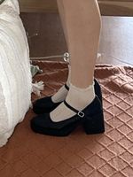 Schwarze Mary Janes Plateau Schuhe, Grösse 40