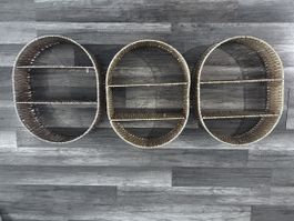 3 Wandregale Oval Rattangeflecht  