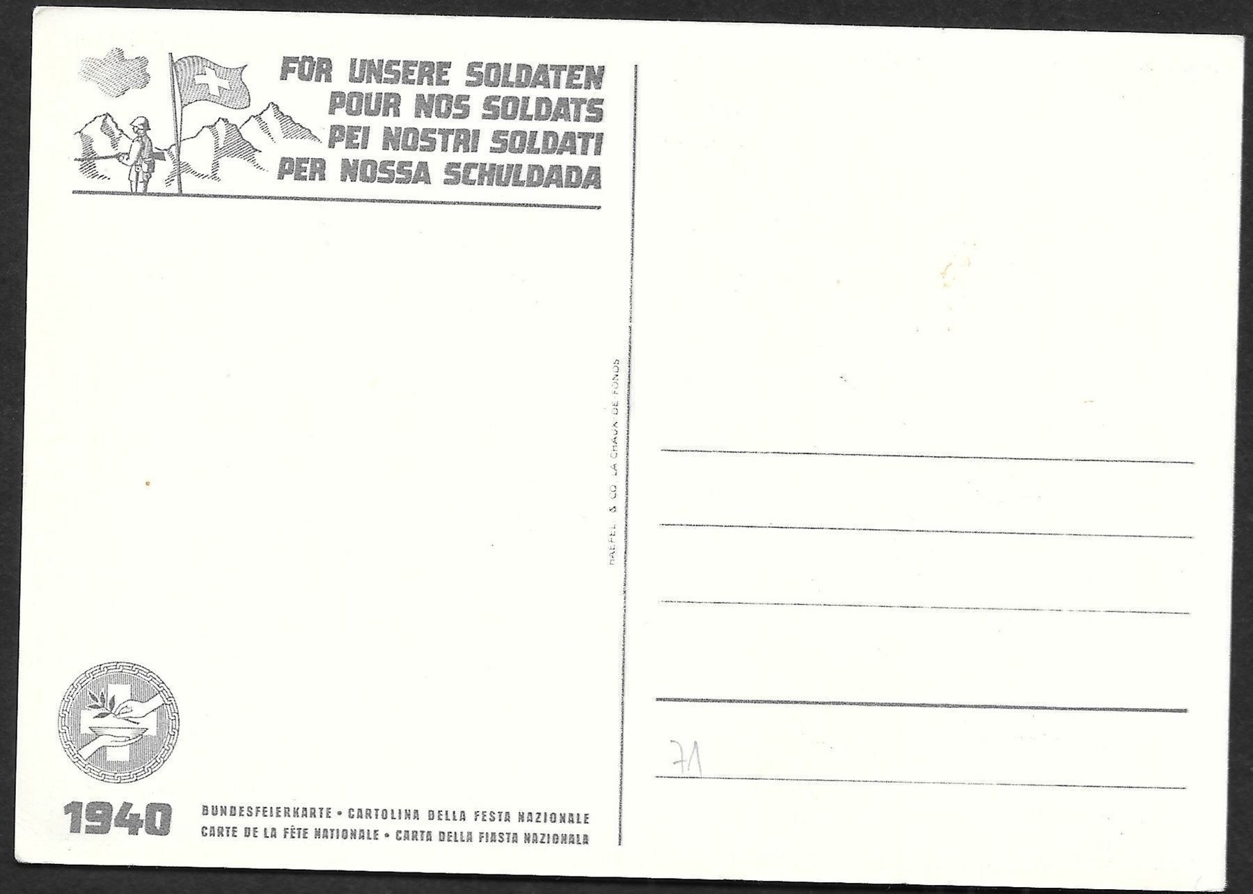 Tutti i francobolli: Bundesfeier-Postkarte Nr. 71 ** 1940 – Nuovo (secondo la descrizione) da Olten venduto da clotaldi 1