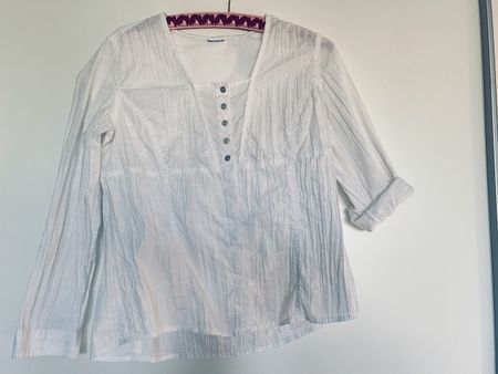 Langarm Bluse weiss mit Aermeln zum Hochkrempeln Gr M